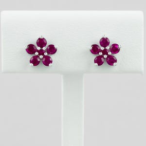 Handmade Red Ruby Flower Stud Earrings | Dainty Clover Design | 925 Sterling Silver Minimalist Earrings | Small Elegant Earrings For Her