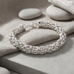 Bysantinskt armband i sterlingsilver • 9,4 mm bred kraftig kedja • 18 cm vävd länk bild 2