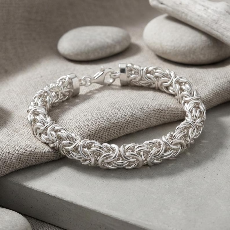 Bysantinskt armband i sterlingsilver • 9,4 mm bred kraftig kedja • 18 cm vävd länk bild 2