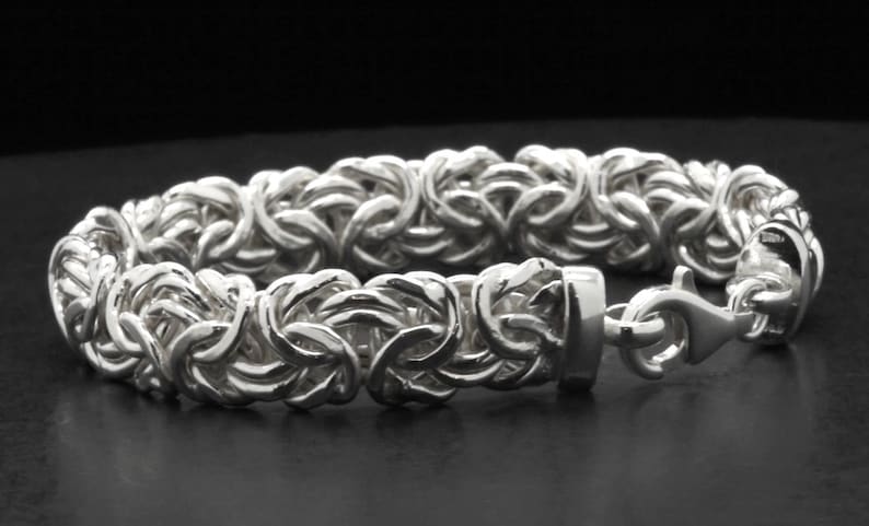 Bysantinskt armband i sterlingsilver • 9,4 mm bred kraftig kedja • 18 cm vävd länk bild 9
