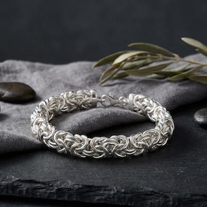 Bysantinskt armband i sterlingsilver • 9,4 mm bred kraftig kedja • 18 cm vävd länk bild 3