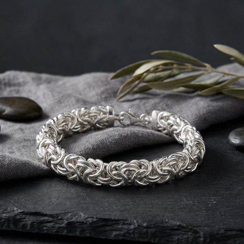 Bysantinskt armband i sterlingsilver • 9,4 mm bred kraftig kedja • 18 cm vävd länk bild 3