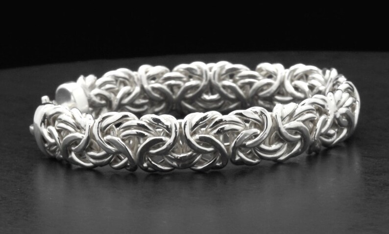 Bysantinskt armband i sterlingsilver • 9,4 mm bred kraftig kedja • 18 cm vävd länk bild 8
