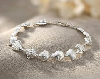 Handmade Sterling Silver Seashell Bracelet - Coastal Beach Jewelry, 7 inch