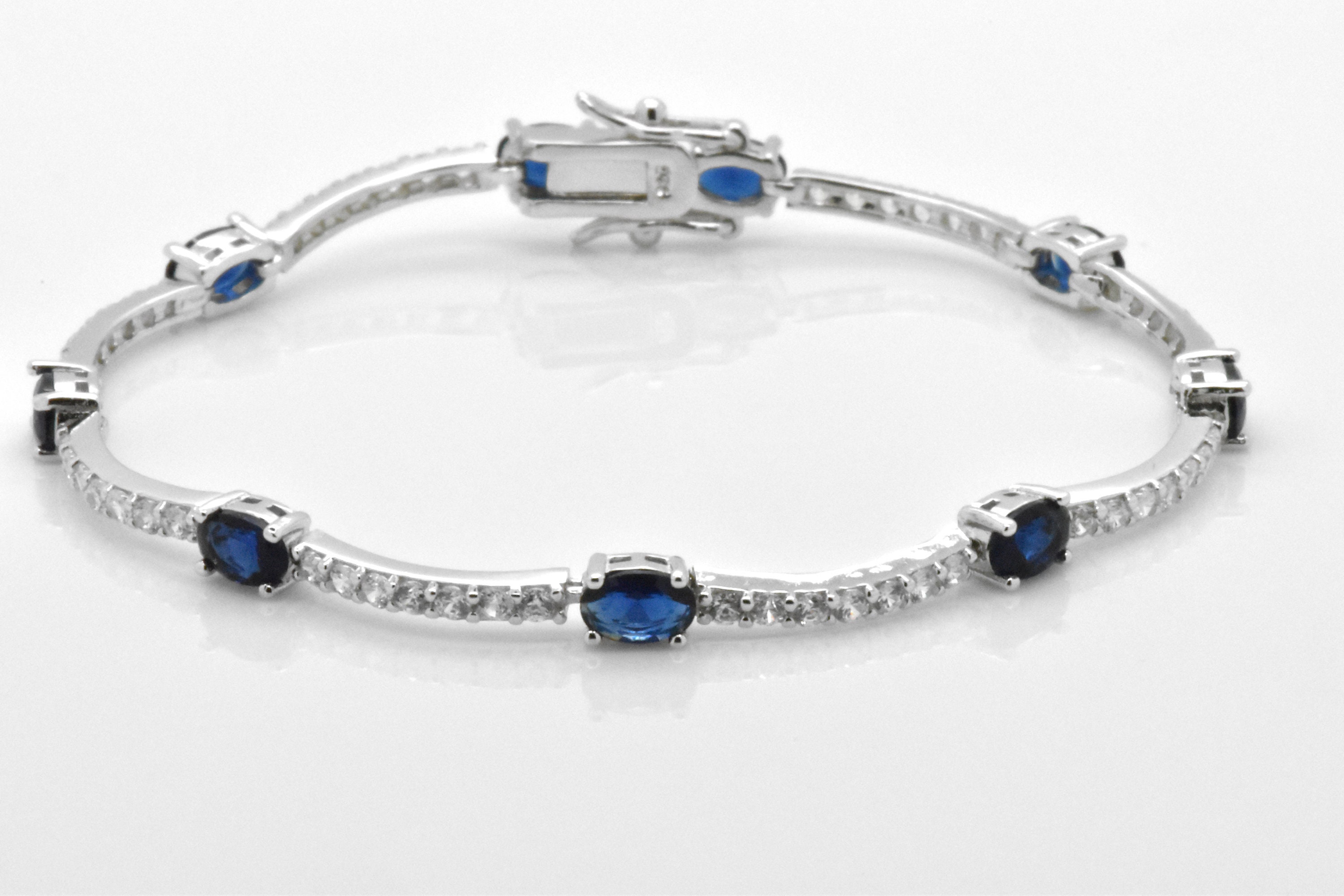 925 Sterling Silver Prong Set Oval Cut Sim Blue Sapphire