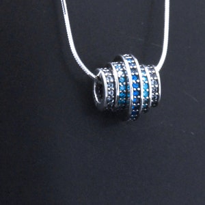 Fine 925 Sterling Silver Women Jewelry Pave Sim Blue Sapphire Contemporary Modern Tiered Eternity Circle Design Abstract Pendant Necklace