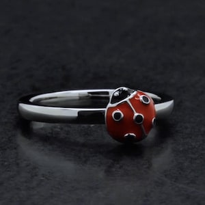 925 Sterling Silver Ladybug Ring - Red Enamel Animal Jewelry | Bold Elegant Bug-Inspired Ring | Unique Gift for Women, Animal Ring, Enamel