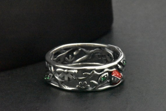 Sterling Silver Emerald MultiColor Rainbow Sim Sapphire Wide Eternity Band Ring