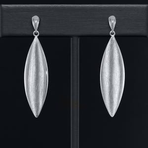 Sterling Silver Long Oval Dangle Earrings – Textured Minimalist Concave Drop Earrings, Elegant Organic Handmade Earrings Gift For Her