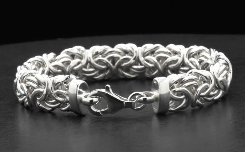 Bysantinskt armband i sterlingsilver • 9,4 mm bred kraftig kedja • 18 cm vävd länk bild 7