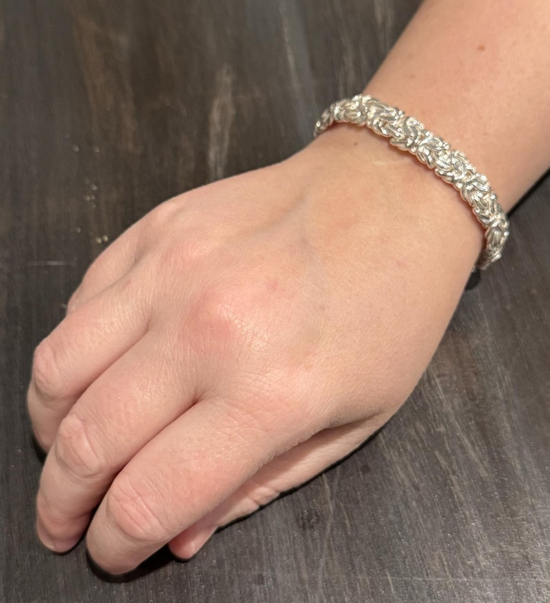 Bysantinskt armband i sterlingsilver • 9,4 mm bred kraftig kedja • 18 cm vävd länk bild 6