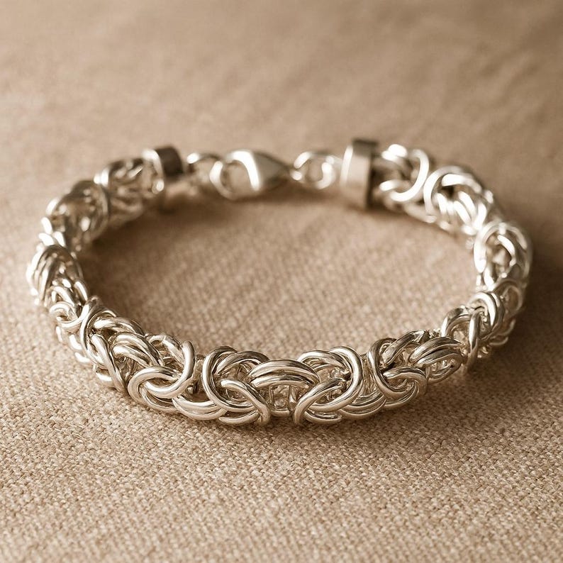 Bysantinskt armband i sterlingsilver • 9,4 mm bred kraftig kedja • 18 cm vävd länk bild 1