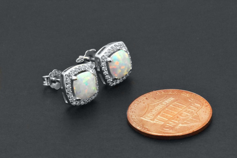 Fine 925 Sterling Silver Halo Art Deco Wedding Bridal Friendship Pageant Vintage Antique Style White Cabochon Opal Stud Earrings