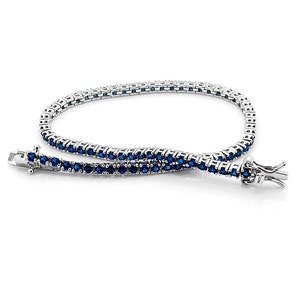 925 Sterling Silver Prong Set Round Blue Sim Sapphire September Anniversary Birthstone Virgo Dainty Small Tennis Bracelet