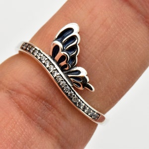 925 Sterling Silver Handmade Butterfly Dainty Friendship Pageant Half Eternity Simulated Diamond Stackable Midi Ring Band