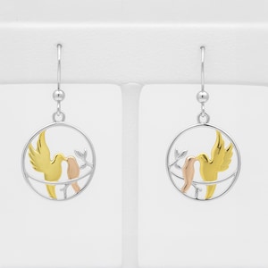 Tricolor Bird Dangle Earrings | 925 Sterling Silver | 14k Gold Plated | Love Bird Kiss Earrings | Romantic Gift | Cute Bird Earrings for Her