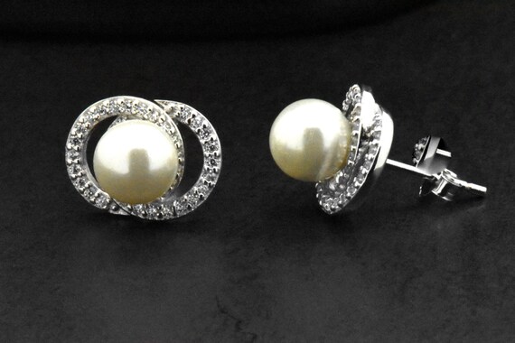 Fine 925 Sterling Silver Halo Art Deco Wedding Bridal Friendship Pageant Vintage Antique Style White Cabochon Opal Stud Earrings