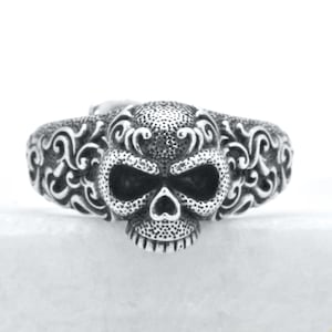 925 Sterling Silver Gothic Biker Unisex Men Women SteamPunk Day of the Dead HandMade Statement Small Skull Thumb Pinky Adjustable Ring