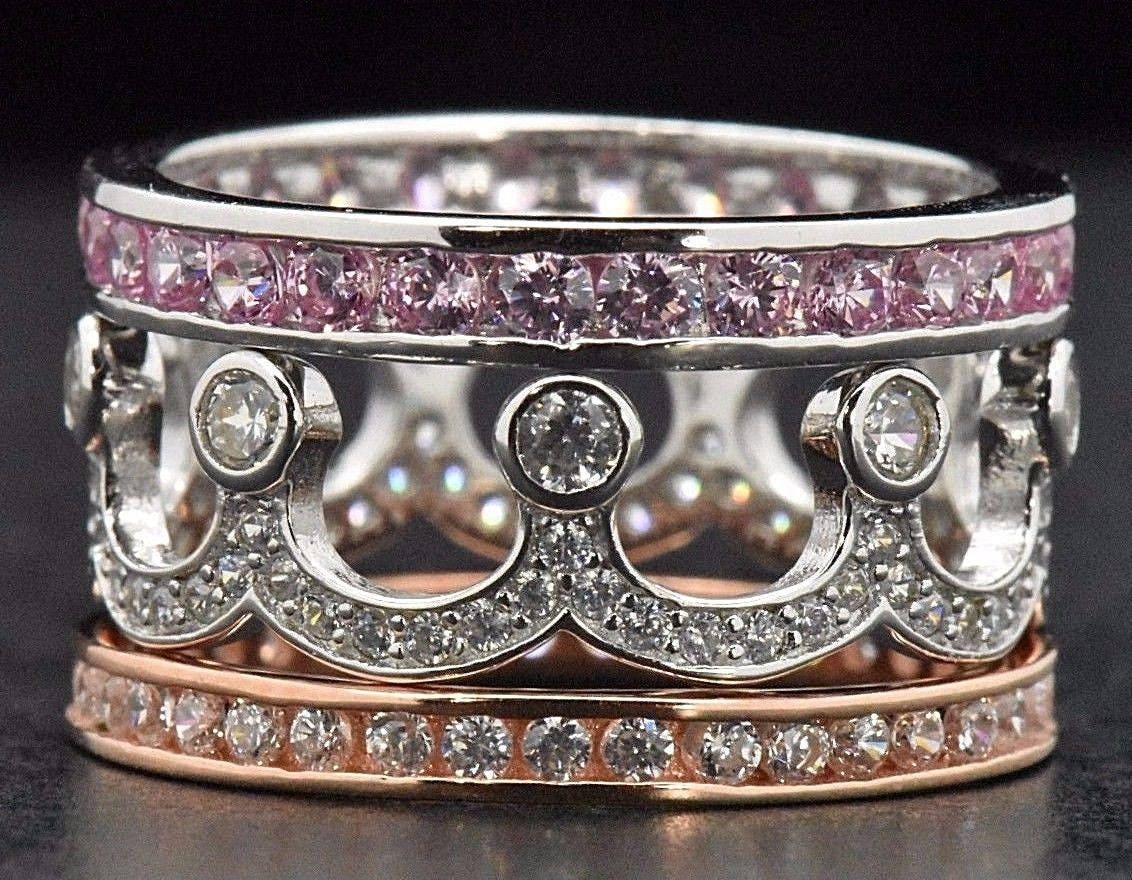925 Sterling Silver Stackable Rings Eternity Pink Sapphire | Etsy