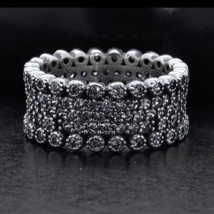925 Sterling Silver Wide Eternity Ring | Art Deco Black Antique Finish CZ Pave Gemstones Wedding 5 row Wide Ring Band