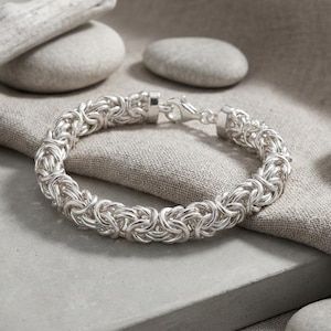 Bysantinskt armband i sterlingsilver • 9,4 mm bred kraftig kedja • 18 cm vävd länk bild 4