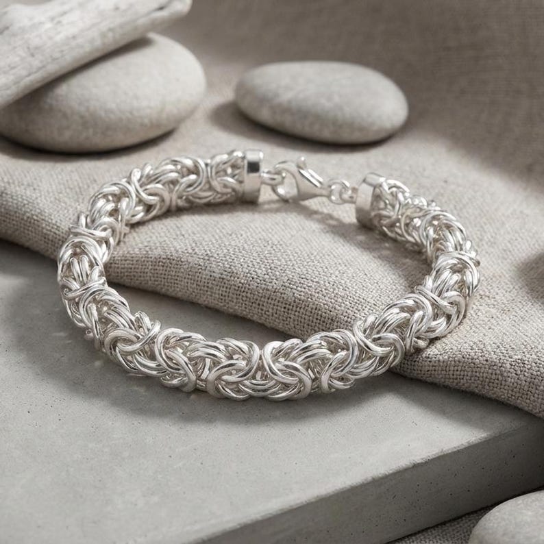 Bysantinskt armband i sterlingsilver • 9,4 mm bred kraftig kedja • 18 cm vävd länk bild 4