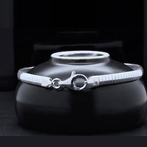 925 Sterling Silver High Polished Mirror Finish Minimalist Dainty W/ Lobster Claw Clasp Omega Flexible 4mm Bracelet