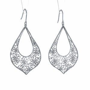 Sterling Silver Floral Teardrop Earrings – 925 Filigree Dangle Earrings with Ear Wire | 2-1/2-inch Elegant Bridal for Women Wedding Earrings