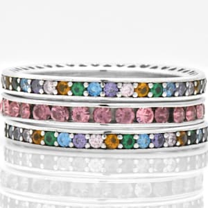 925 Sterling Silver Rainbow Pink MultiColor Round Anniversary September Sim Sapphire Heart Stackable Stacking Eternity Rings Band Ring Set