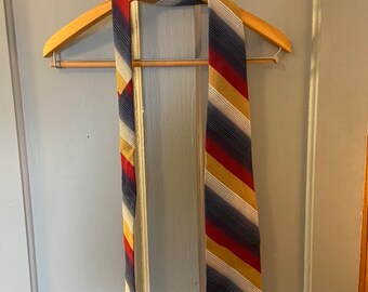Vintage Digonal Stripe Neck Tie Navy Blue Red Gold White Fine Stripe Neck Tie Men’s Vintage Dress Shirt Tie 50s 60s 70s 80s Men’s Vintage