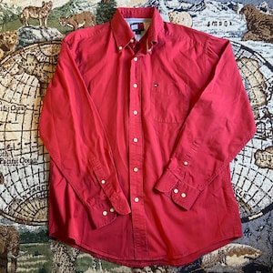 Tommy Hilfiger Shirt Herren Vintage Tommy Hilfiger Shirt Größe Medium Herren rotes Kleid Shirt Button Up Collared Shirt Langarm Baumwolle
