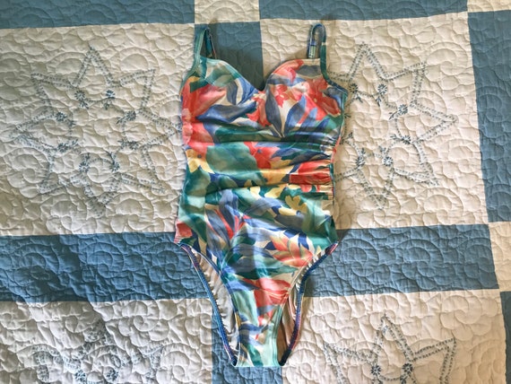 80s One Piece Floral Swimsuit Women’s Vintage Swi… - image 1