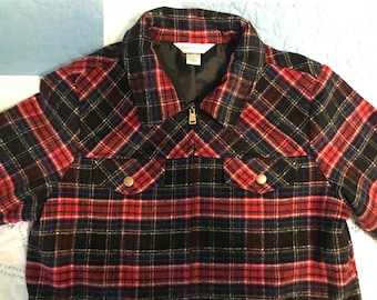 Wool Plaid Jacket Women’s Vintage Wool Jacket Red Plaid Vintage Outerwear Vintage Fall Women’s Size Small Zip Up Jacket