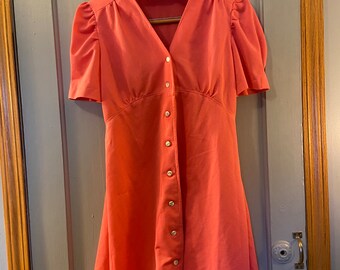 Pink Vintage Dress Floral Button Vintage Dress Size Medium Size Large Knee Length Button Up Dress Short Sleeve Dress 50s Vintage 60s Vintage