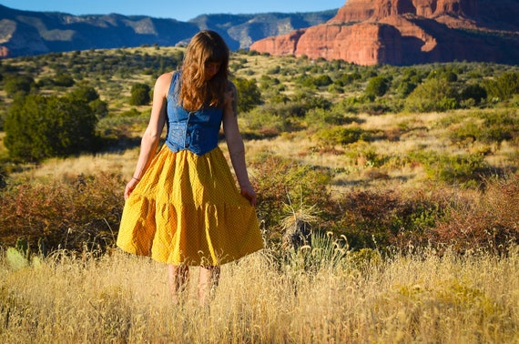 Yellow Gypsy Skirt, Vintage Handmade Skirt, Hippy… - image 4