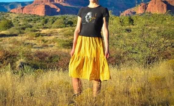 Yellow Gypsy Skirt, Vintage Handmade Skirt, Hippy… - image 7