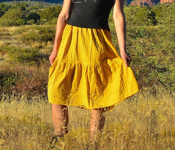 Yellow Gypsy Skirt, Vintage Handmade Skirt, Hippy… - image 3