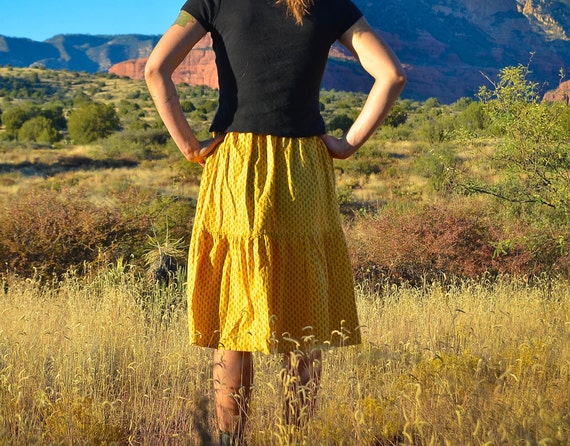 Yellow Gypsy Skirt, Vintage Handmade Skirt, Hippy… - image 6