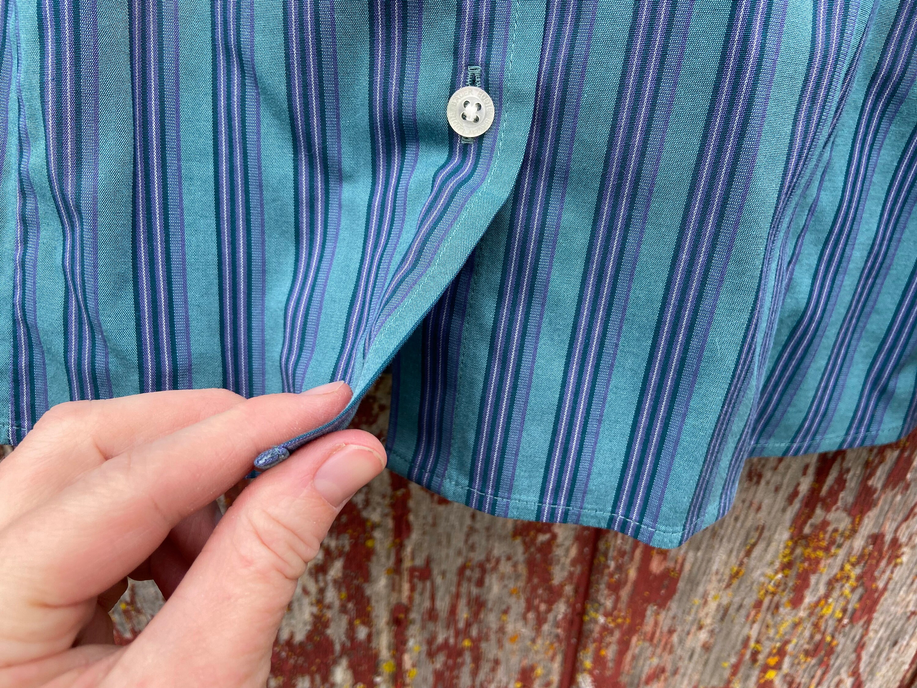 Chemise Eddie Bauer Chambray Violet-vert Rayé - Occasion Très Bon état