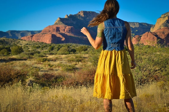 Yellow Gypsy Skirt, Vintage Handmade Skirt, Hippy… - image 2