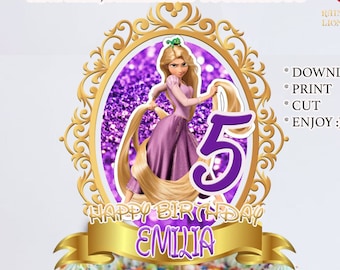 Personalised Disney Princess Rapunzel Birthday Cake Topper with any name, age - Digital File, Printable