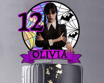Topper personalizado del pastel de cumpleaños de la familia Addams del miércoles con cualquier nombre y edad - Archivo digital, imprimible