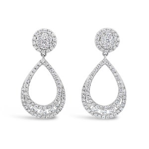 18K Solid White Gold Dangling Diamond Earrings
