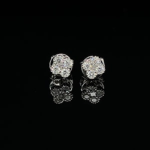 18K Solid White Gold  Diamond &quot;Alhambra&quot; Earrings, Diamond Earrings, White Gold Earrings