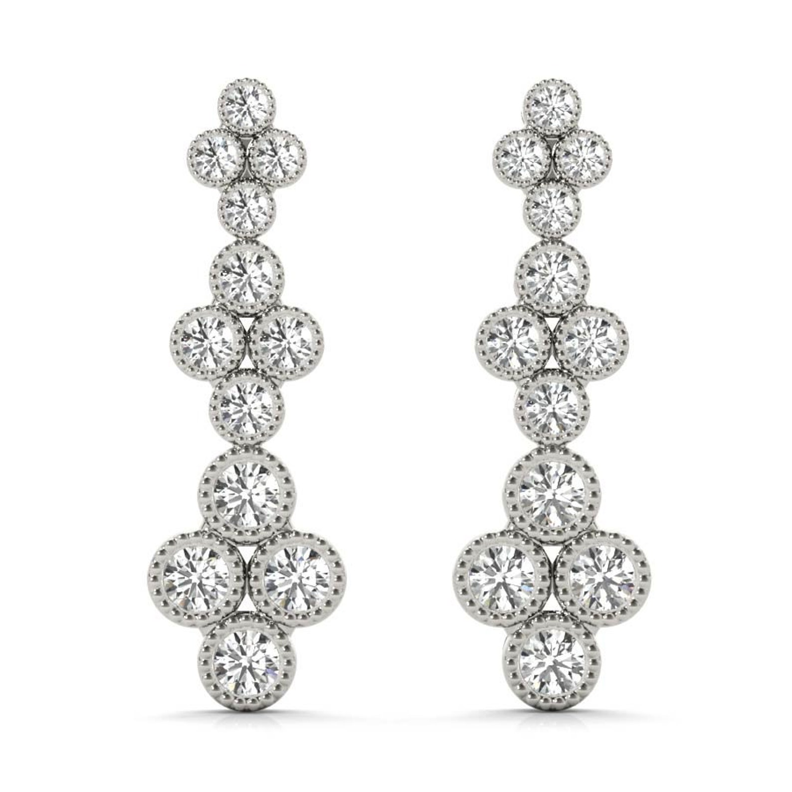 18K Solid White Gold Dangling Diamond Earrings Etsy