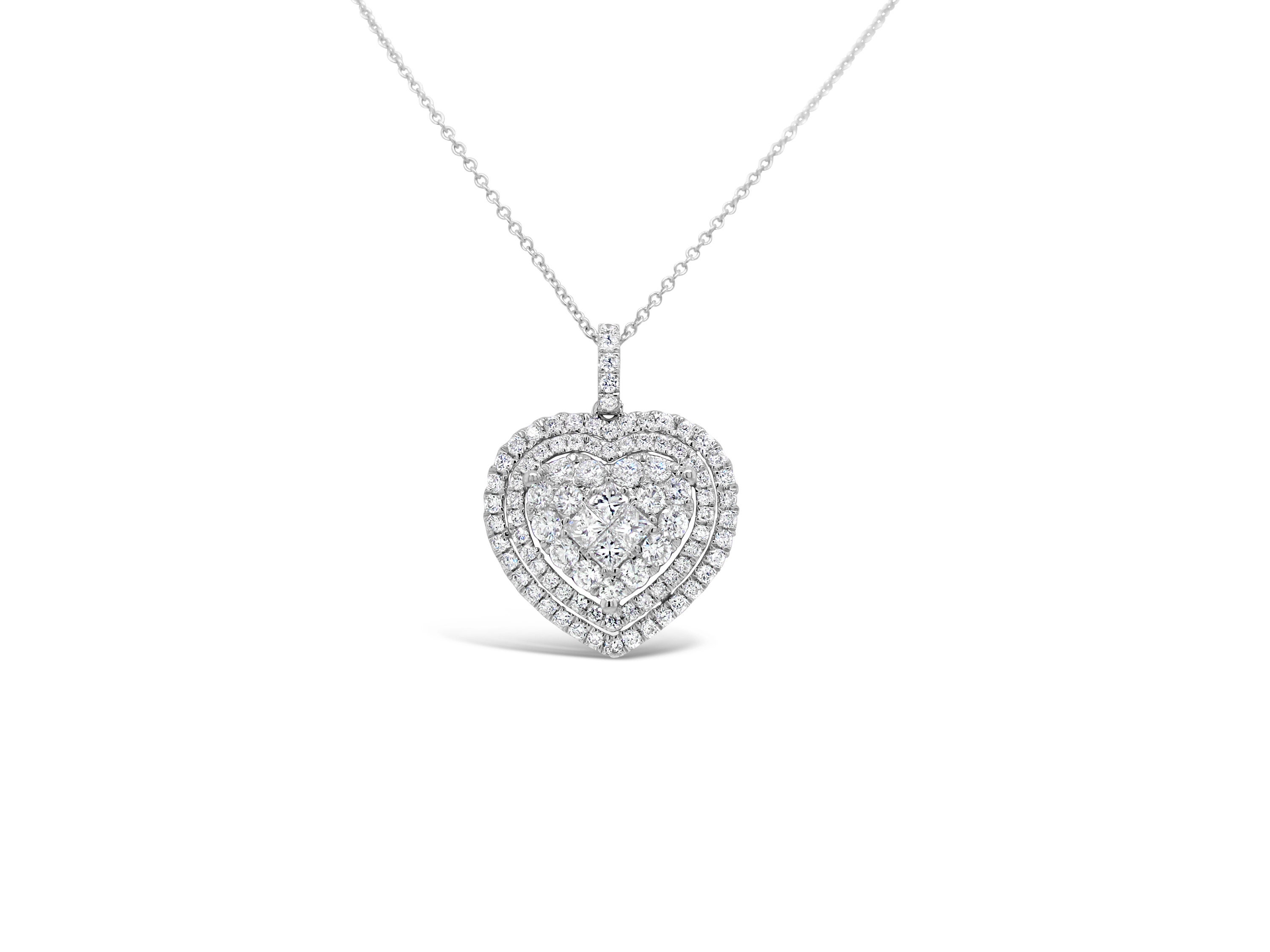 18k White Gold 7/8ct TDW White Diamond Cluster Heart Pendant