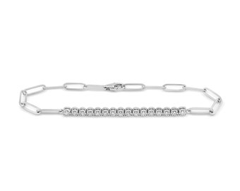 14k Gold Half Paperclip Chain Bracelet, Lab Grown Diamond Tennis Bracelet
