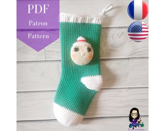 Patron au crochet PDF - Chaussette de Noël : La Mère Noël