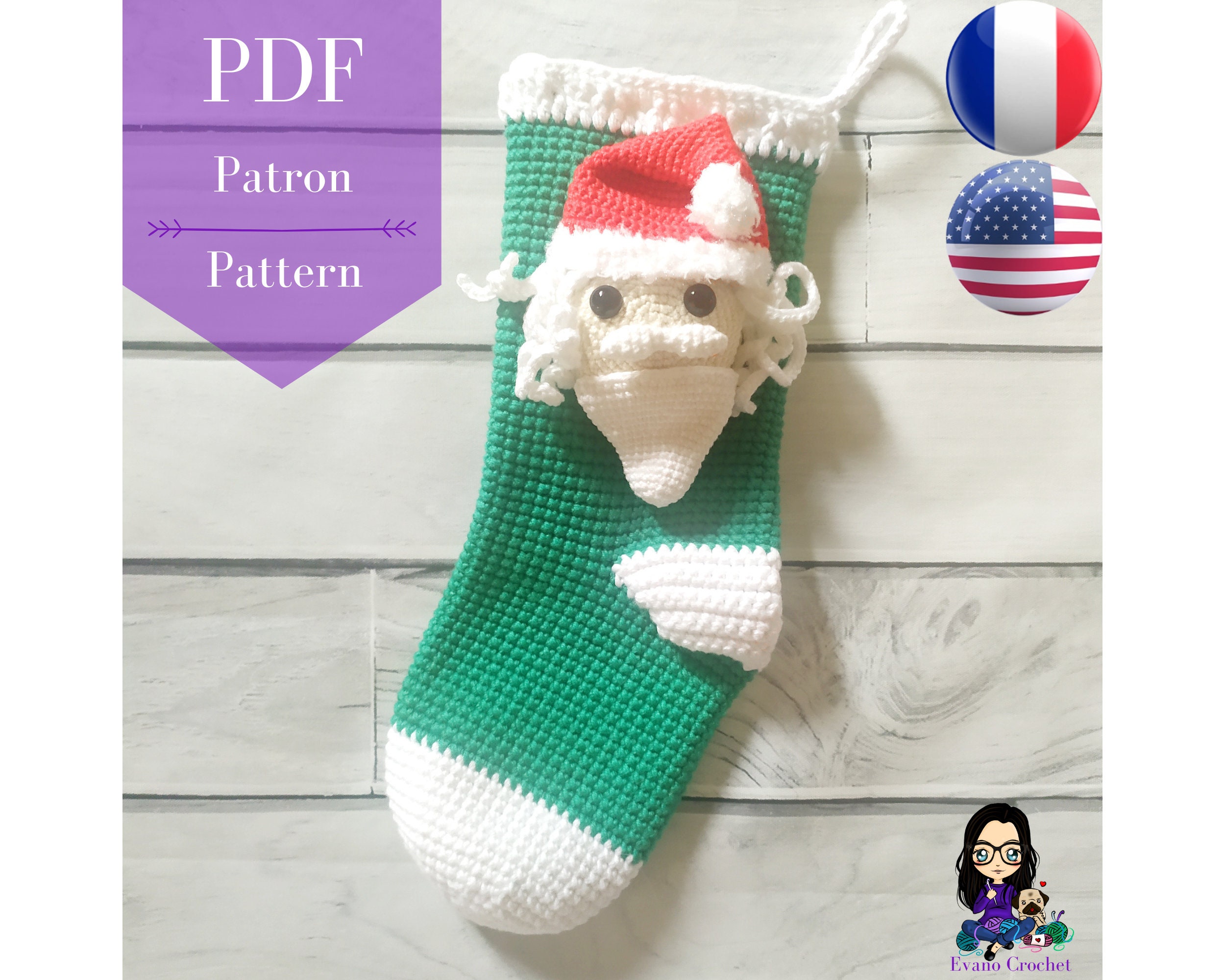 Patron Au Crochet Pdf Chaussette De Noel Le Pere Noel Etsy Canada