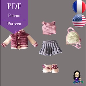 Pattern PDF crochet - Doll clothes, outfits for the doll Ambre